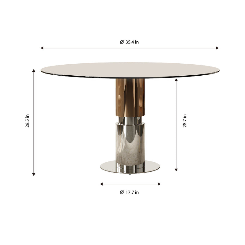Round Dining Table & Tempered Glass Top - Brown