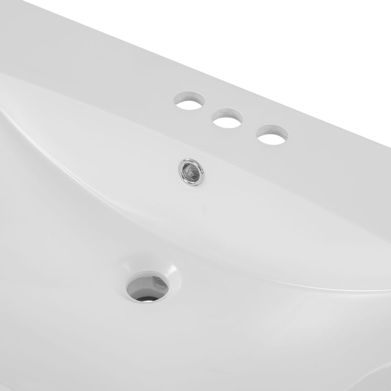 36" Single Bathroom Vanity Top With Undermount Basin, 3 Faucet Holes, Flat Edge - White