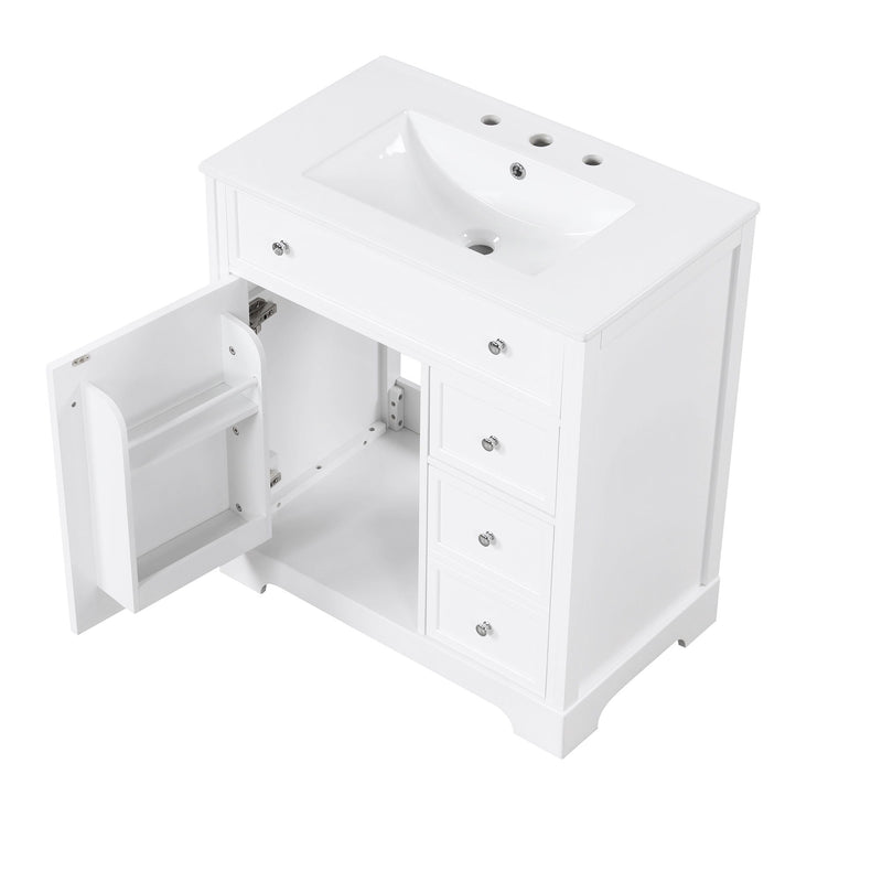 Bathroom Vanity With Sink Top, Cabinet With Door And 2 Drawers - White