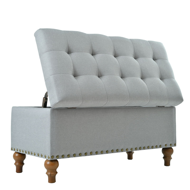 Upholstered Ottoman With Storage And Rivet Trim