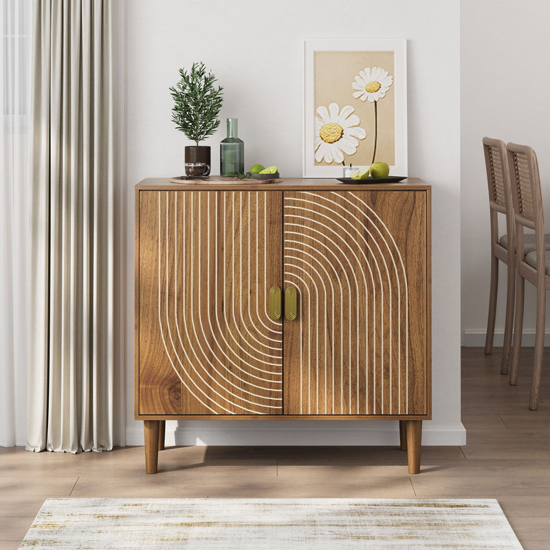 Buffet Cabinet With Line Groove Design, Sideboard Buffet Cabinet With Storage, Multifunctional Accent Cabinet For Living Room, Entryway, Hallway, Office, Kitchen - Brown