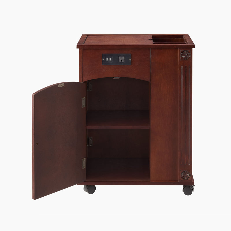 Traditional End Table With Charging Station, Narrow Side Table With USB Ports And Outlets - Red Walnut