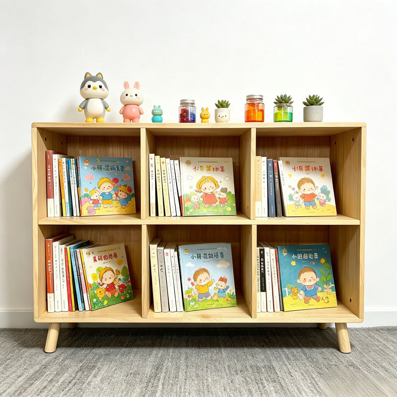 6 Cube Storage Shelf, Freestanding Open Bookcase With Legs Cubby Organizer For Living Room - Natural Wood