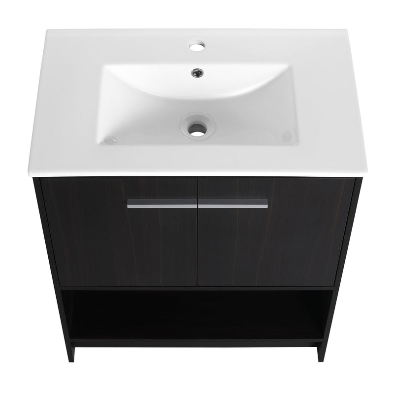 Modern Bathroom Vanity With Ceramic Sink, Freestanding Cabinet, Soft Closing Doors