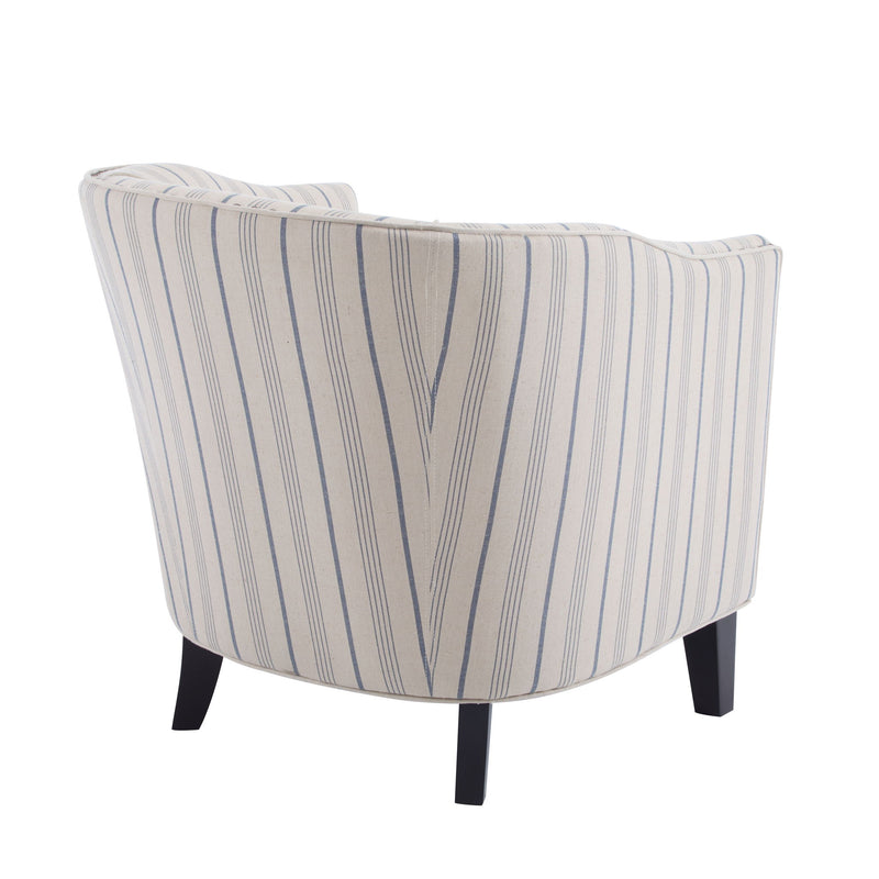 Transitional Upholstered Stripe Barrel Chair With Birch Wood Legs And Plush Cushioned Seat - Beige / Blue Stripe