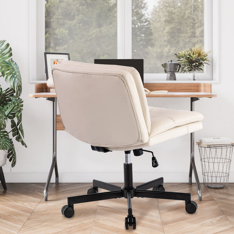 Large Size Swivel Home Office Desk Chair Armless Office Room Chair - Beige