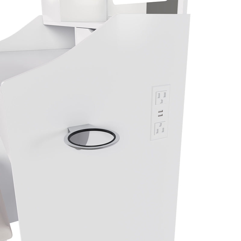 LED Vanity Mirror With Stool, 2 Drawers & 5 Storage Cabinets, Adjustable Lighting Mdf Dressing Table For Bedroom - White