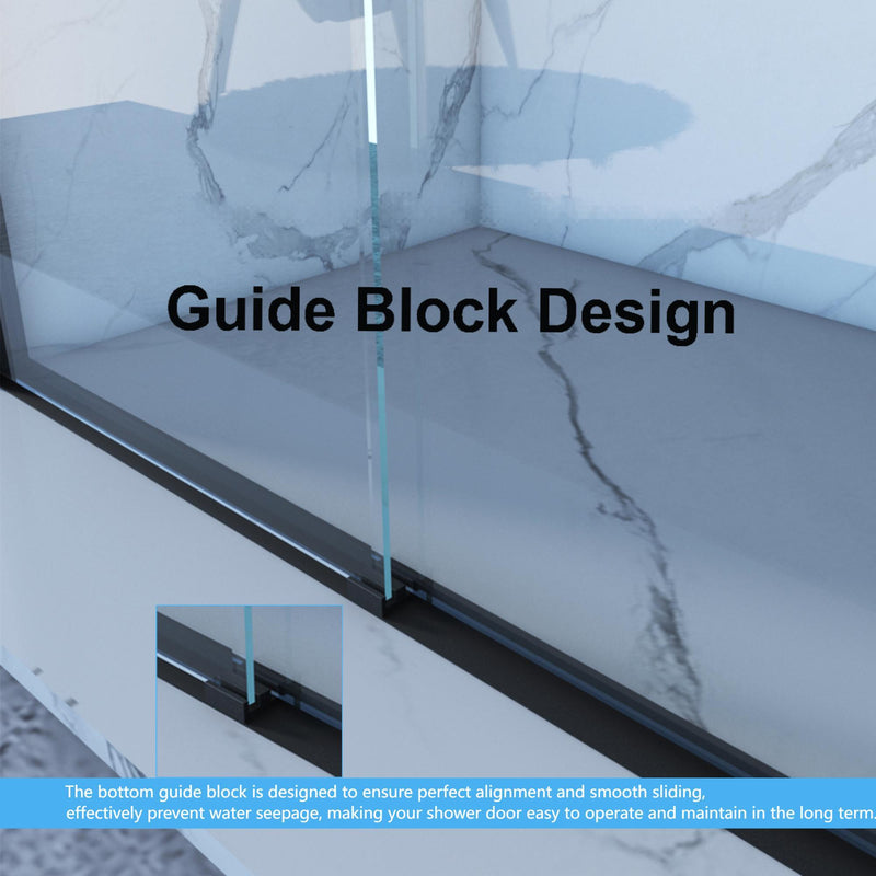 Frame Double Sliding Shower Door, Bypass Bathroom Sliding Door With Premium Clear Tempered Glass, Hardware Sliding Glass Shower Enclosure - Matte Black