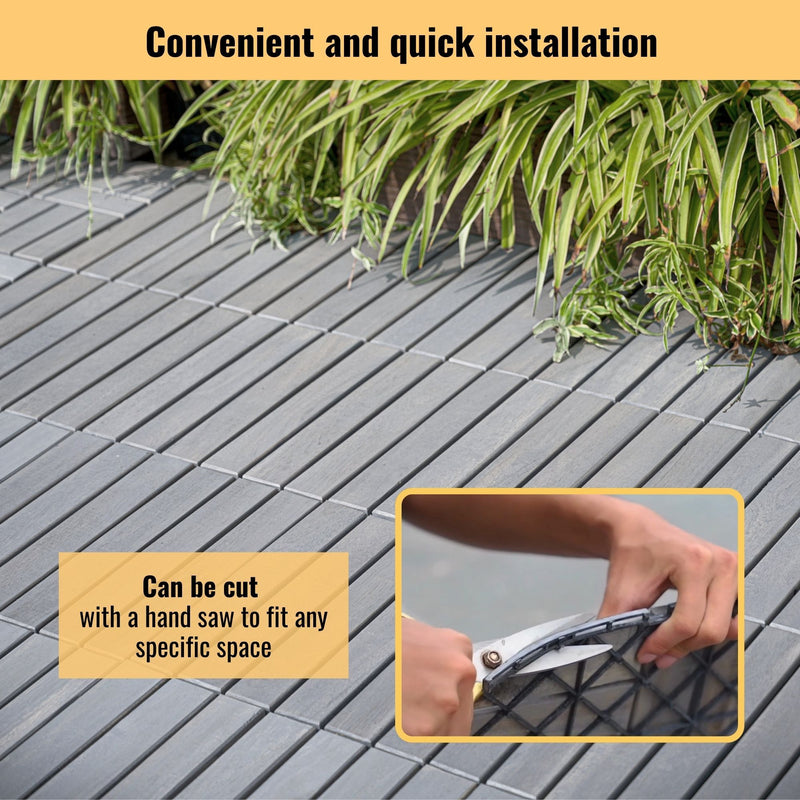 Interlocking Deck Tiles Striped Pattern, Waterproof Anti Mildew Brown