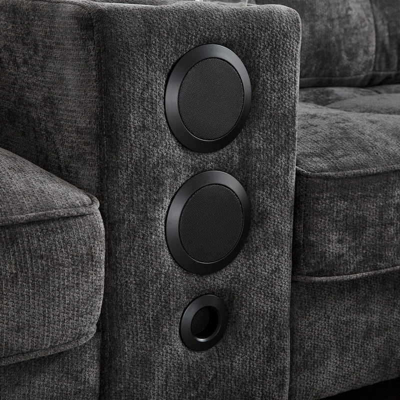 Modern Sectional Sofa U-Shaped With Movable Ottomans, tooth Speakers, LED Lights And Modular Storage