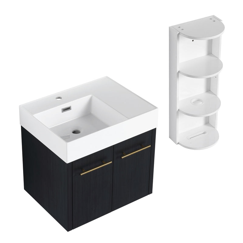 Modern Wall Mounted Bathroom Vanity With Thick Edge Resin Sink And Storage Rack
