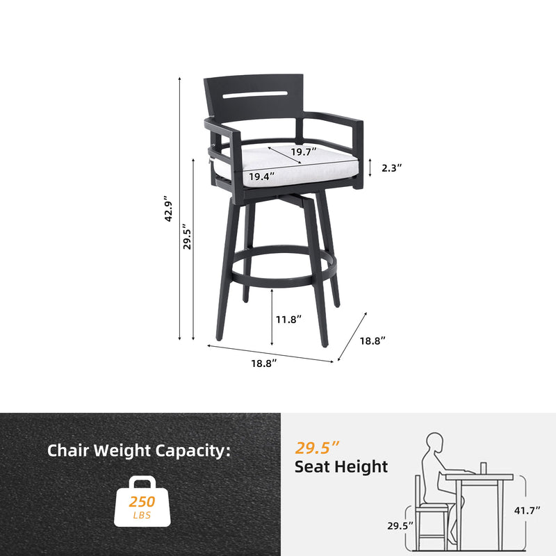 Outdoor Swivel Bar Chairs, 360 Degree Rotation, Ergonomic Backrest (Set of 2)