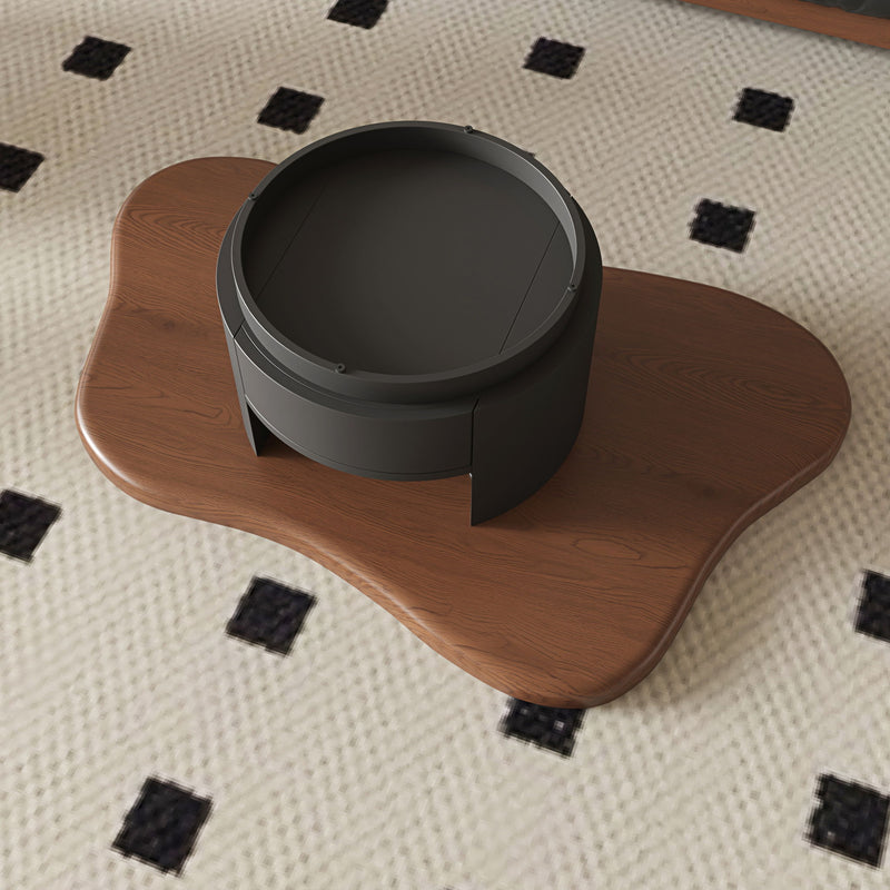 Cloud Coffee Table With 2 Drawers & Multi Layer Storage - Dark Walnut / Matt Black