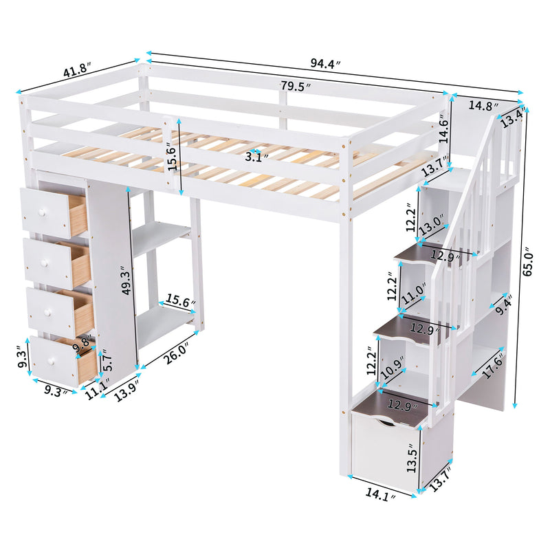Loft Bed With Storage Drawers And Stairs With Shelves