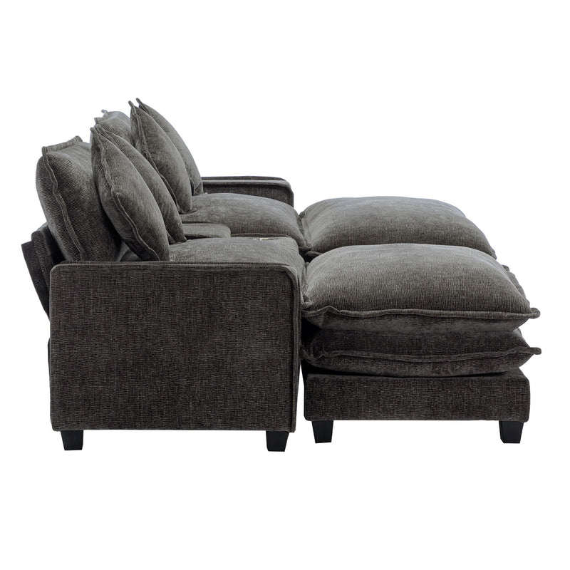 Modern Sectional Sofa With Removable Ottomans, USB Ports