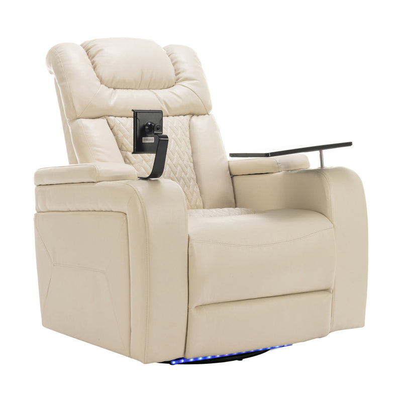 270 Degree Swivel Power Recliner With Tray Table, Phone Holder, Cup Holder, USB Port
