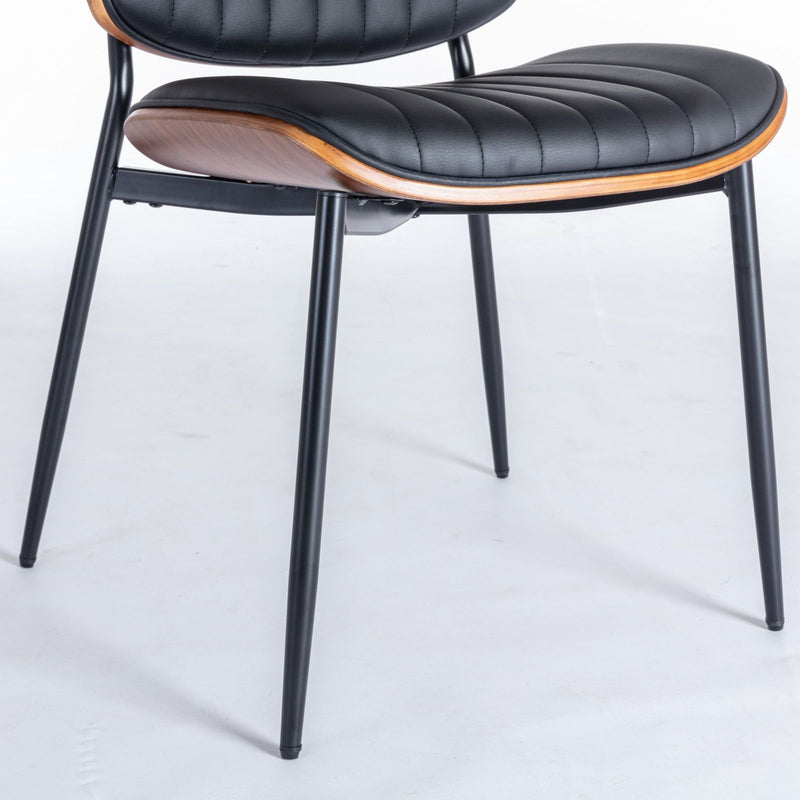 Dining Chairs (Set of 2) Mid-Century Modern Retro Chair With Walnut Bentwood Back Upholstered Seat Metal Legs Adjustable Foot For Kitchen Dining Room Chairs