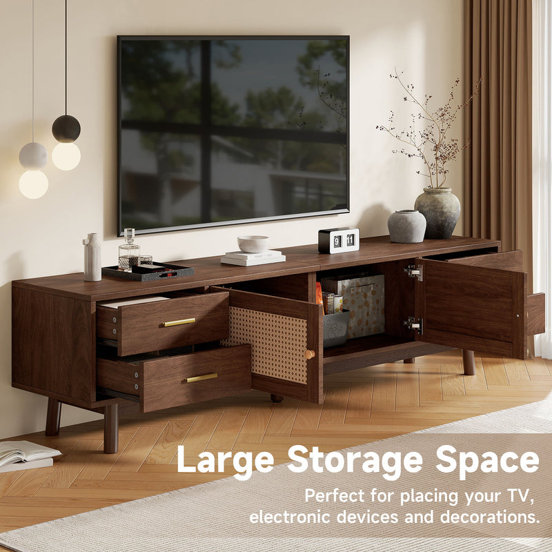 70" TV Stand With Doors For TVs Up To 80", Media Console With 4 Drawers & Cable Holes - Dark Brown