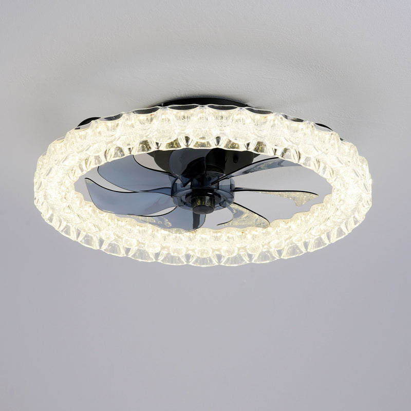 LED Light Source And Remote Control, 3000 - 6500K Dimmable Flush Mount LED Fan Light, 6 Speeds, Quiet DC Motor - Matte Black