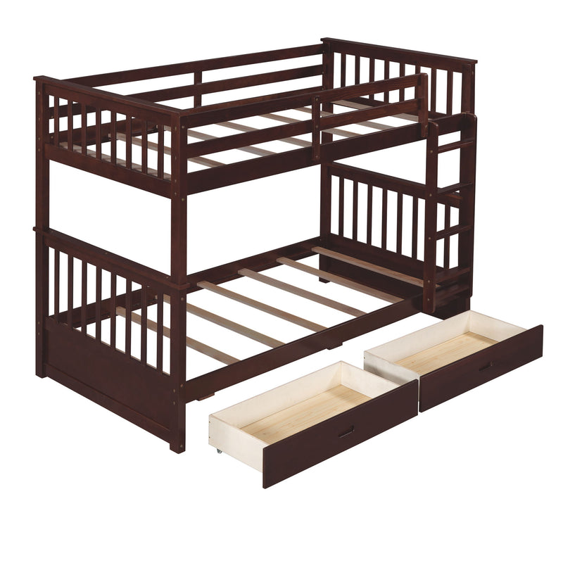 Bunk Bed With Ladders And 2 Storage Drawers