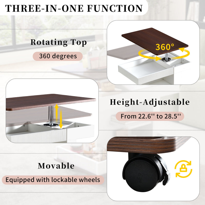 Adjustable End Table With Wheels, 360°Rotating Top And Storage Space