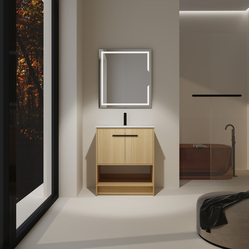 Modern Bathroom Vanity With Ceramic Sink, Freestanding Cabinet, Soft Closing Doors