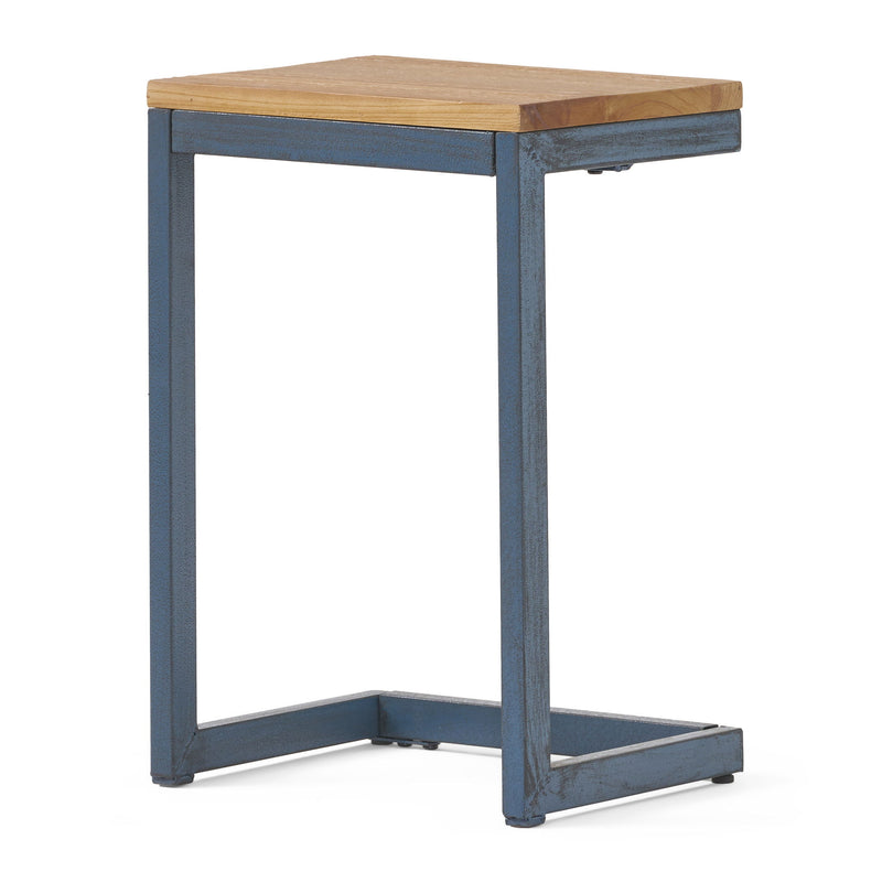 Small C Shaped End Table With Iron Base And Fir Wood Top - Black