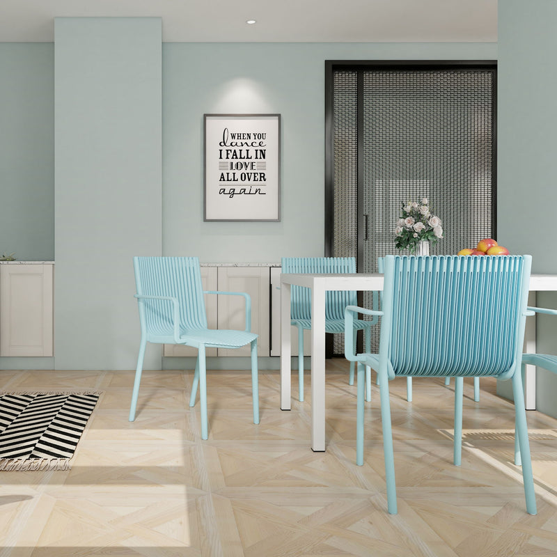 4 Piece Stackable Single Chairs With Vertical Stripe Design For All Weather