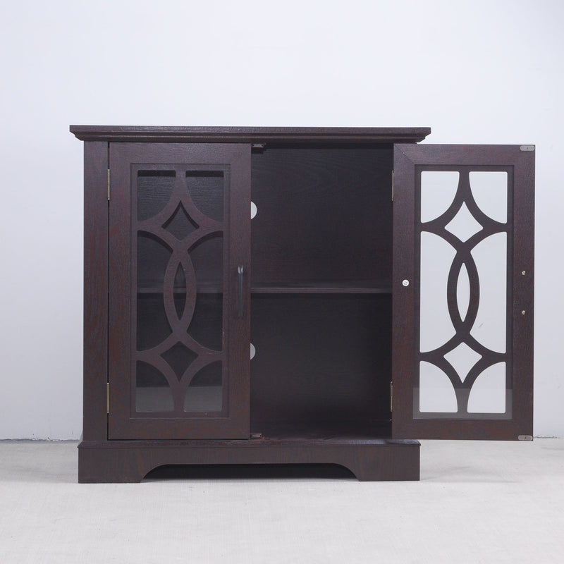 Modern Sideboard With Tempered Glass Doors - Ox Blood Red