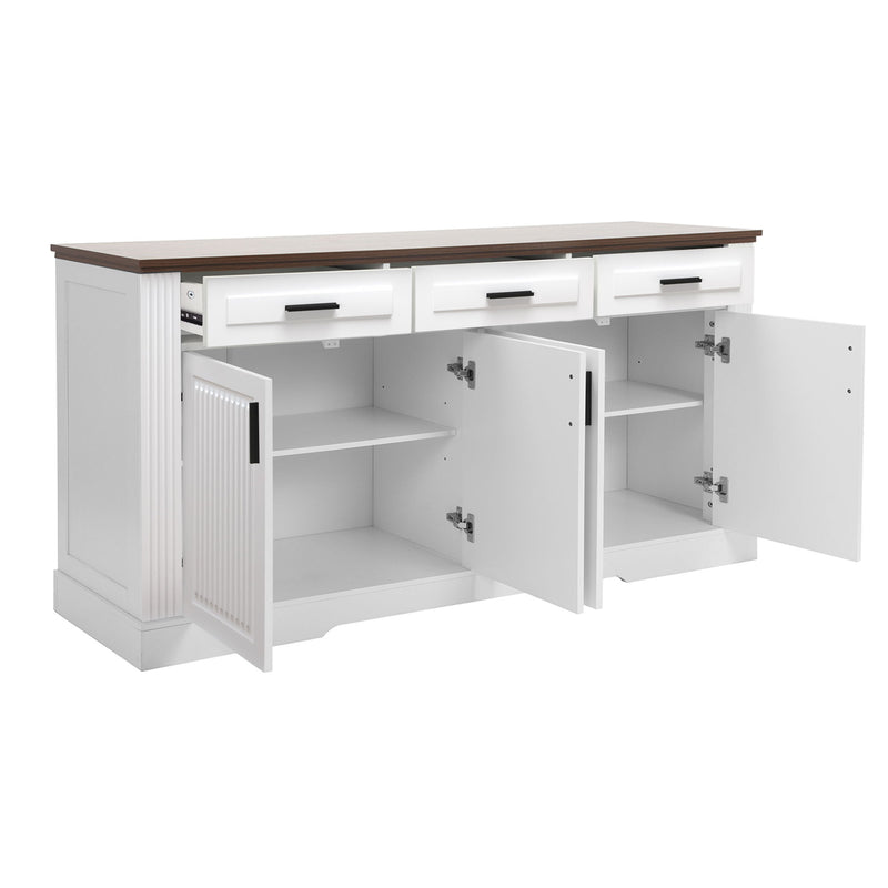 Fluted Sideboard Buffet Cabinet With 4 Doors And 3 Drawers