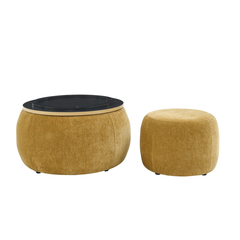 Round Storage Ottoman, 2 In 1 Function, End Table And Ottoman