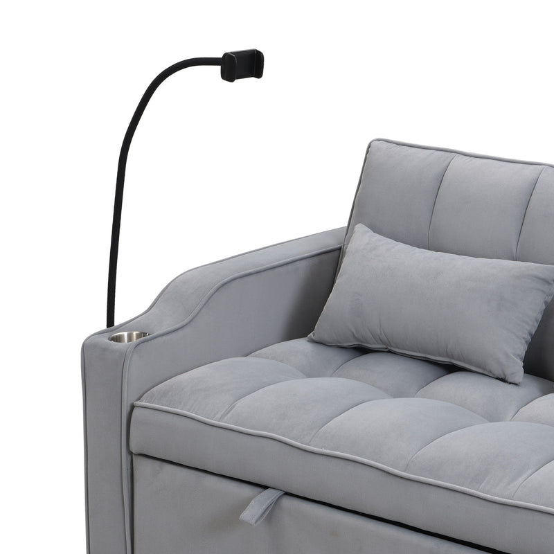 Modern Loveseat With Pullout Bed, Adjustable Reclining Backrest