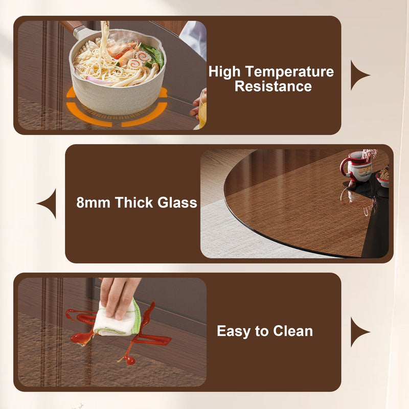 Round Dining Table - Black / Brown - Tempered Glass