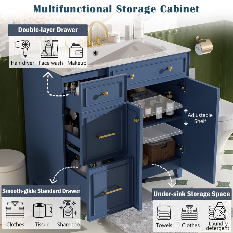 Bathroom Vanity With Sink, Soft Close Doors, Adjustable Shelves