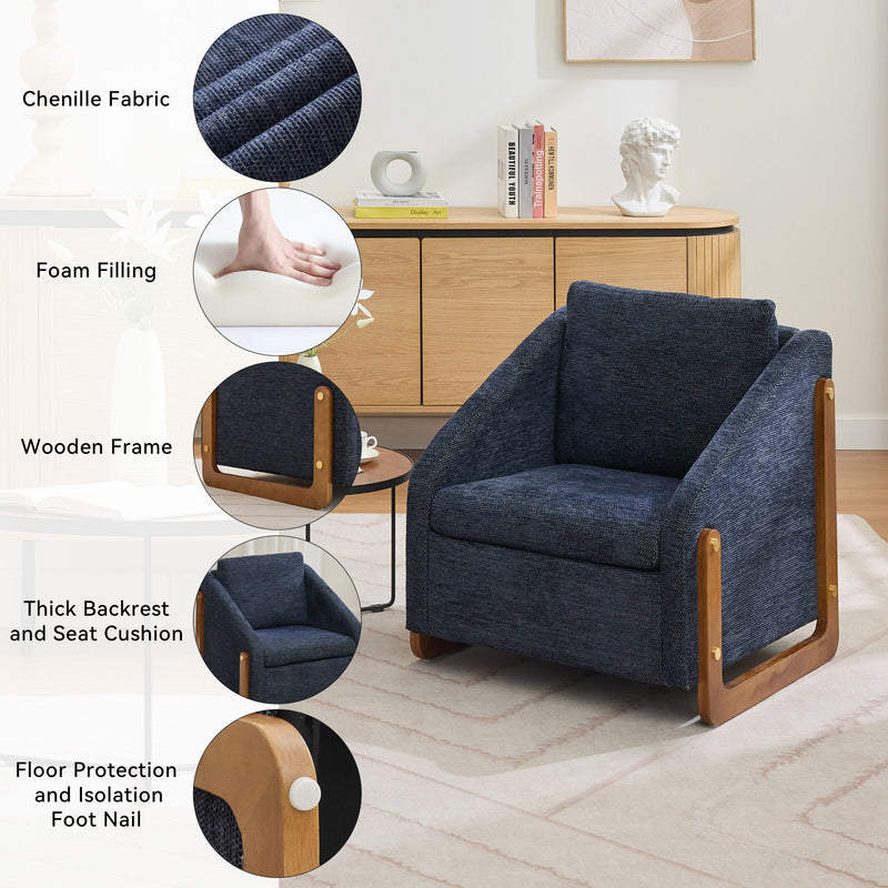 Modern Upholstered Armchair With Wooden Side Frame