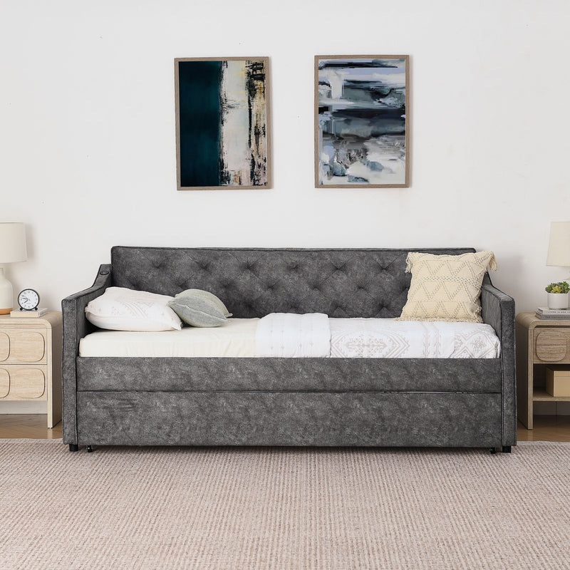 Daybed With Pop Up Trundle And USB Charging Armrest