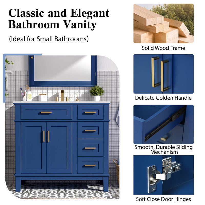 Modern Bathroom Vanity With Ceramic Sink, Soft Close Storage Cabinet
