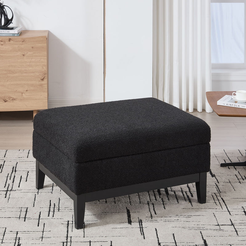 Upholstered Storage Ottoman With Reversible Lid Coffee Table With Rubberwood Legs