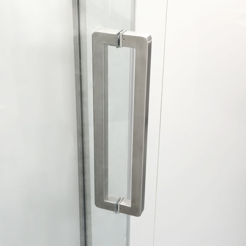 Semi Frameless Neo Angle Hinged Shower Enclosure With Clear Tempered Glass - Brushed Silver