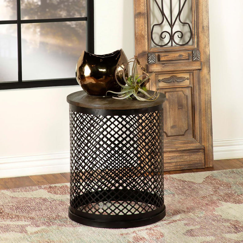 Drum Base Accent Table - Brown