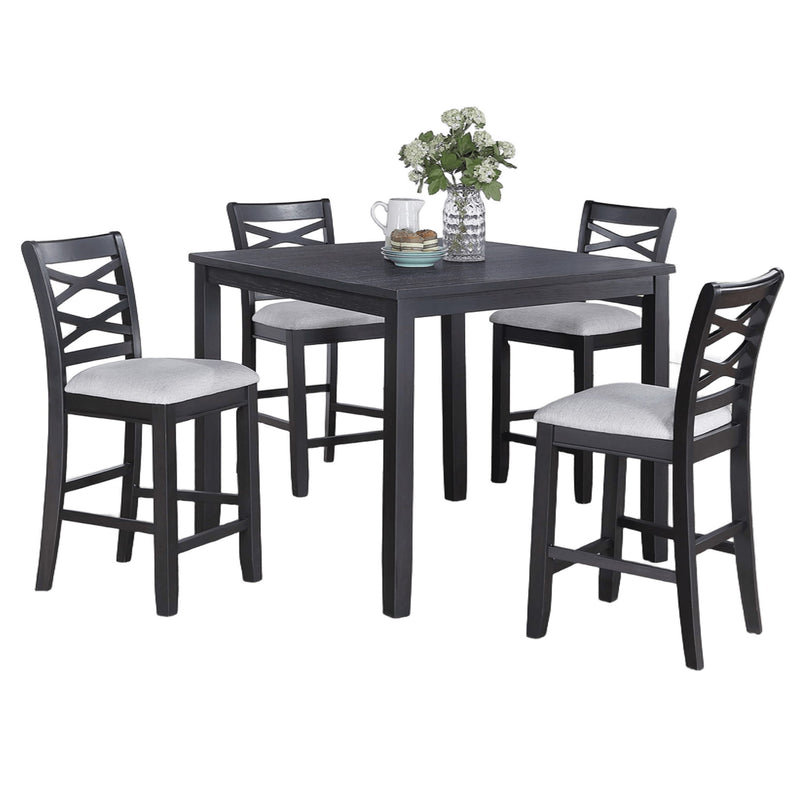 Dining Table Set With 4 Cross Back Chairs, Upholstered Cushions - Charcoal