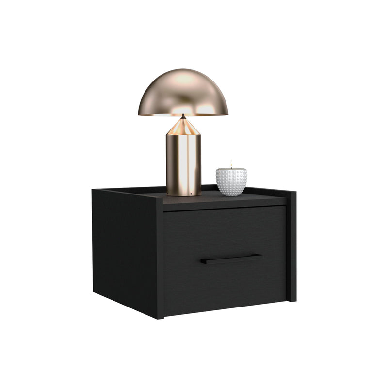 Floating Nightstand, Space Saving Design With Handy Drawer And Surface - Black