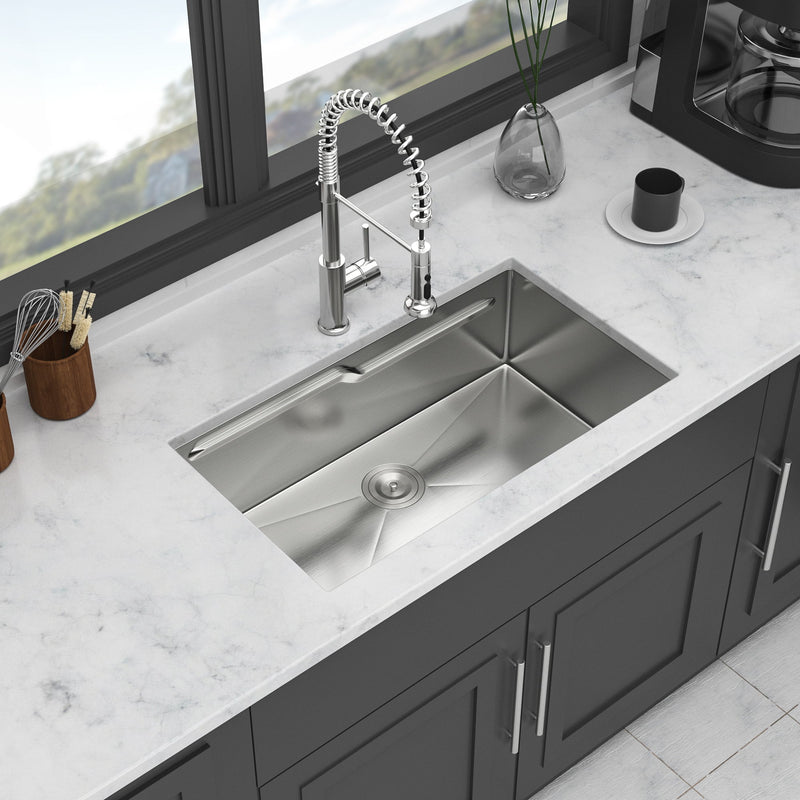 33" Undermount Kitchen Sink Single Bowl Ledge Workstation In 16 Gauge Stainless Steel - Brushed Nickel