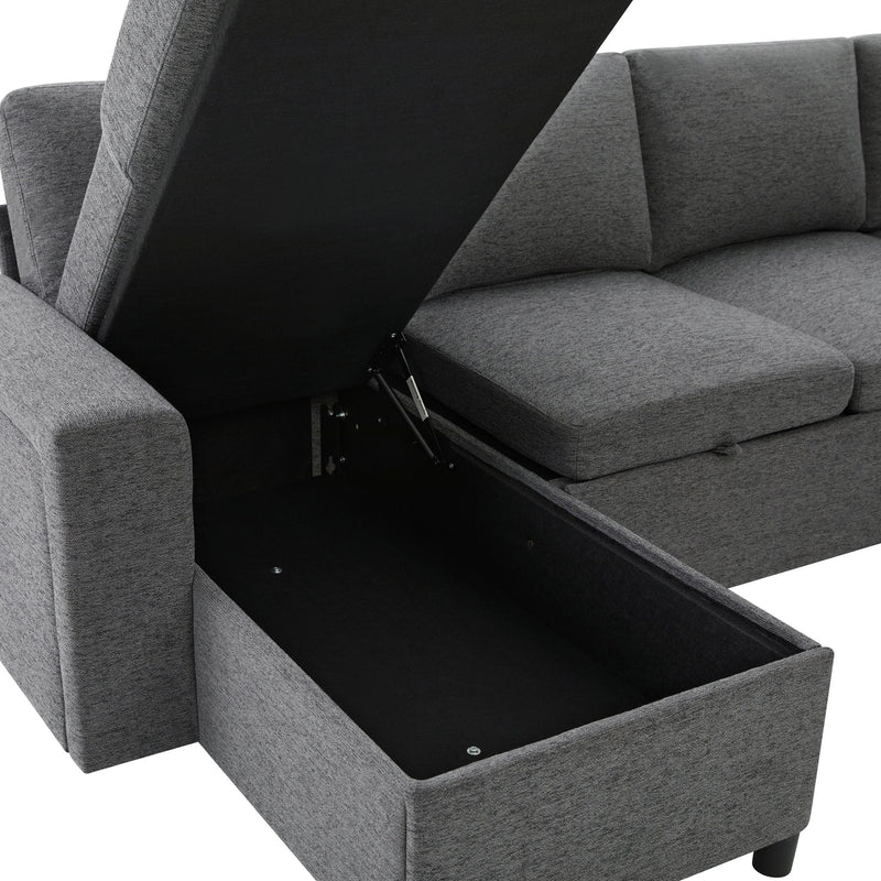 U - Shaped Convertible Sectional Sofa Bed With Storage, USB Charger & Cup Holders
