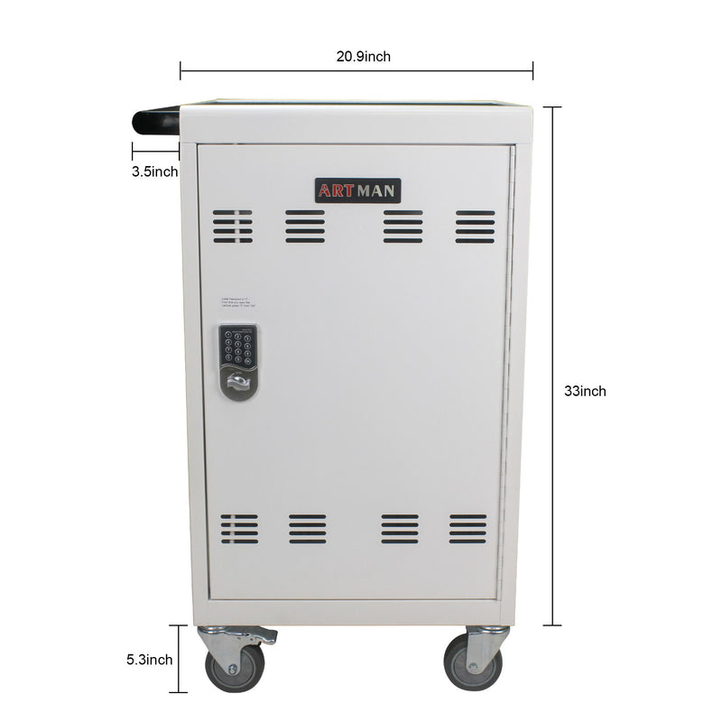 Mobile Charging Cart And Cabinet For Tablets Laptops 30 Device With Combination Lock - Antique White
