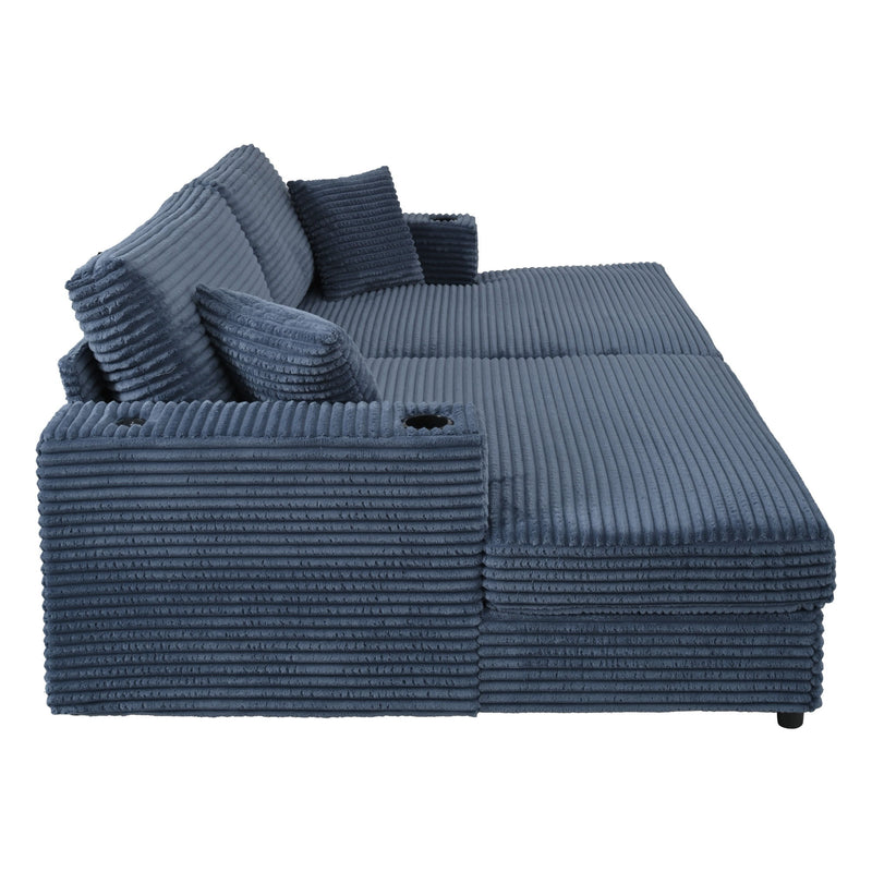 Oversized Loveseat Chaise With 2 USB Ports, 2 Cup Holders And 2 Throw Pillows