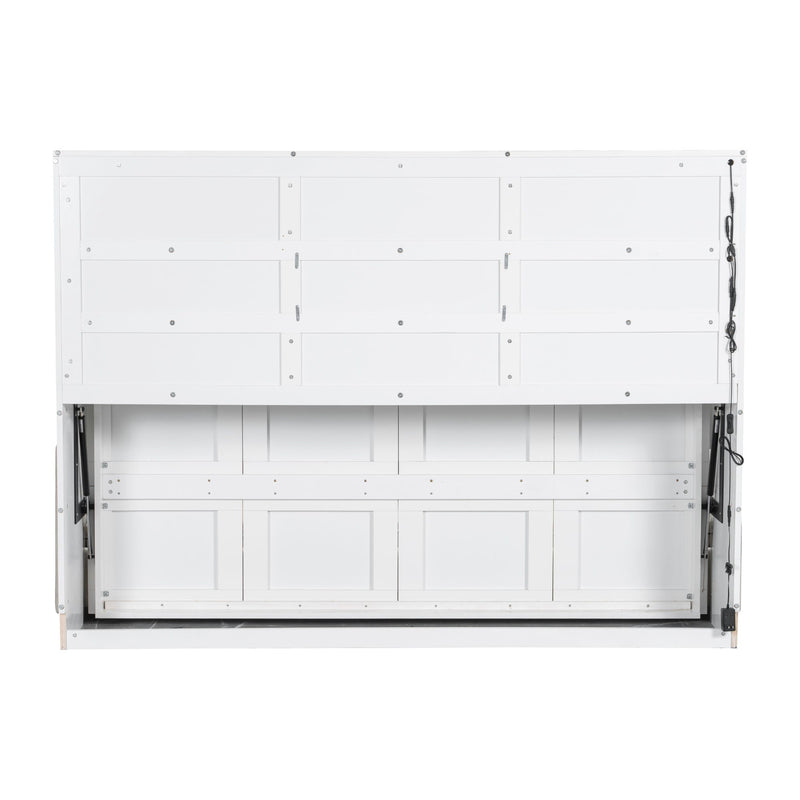 Murphy Cabinet Bed With Folding Sofa, Built In Storage Shelves And LED Light