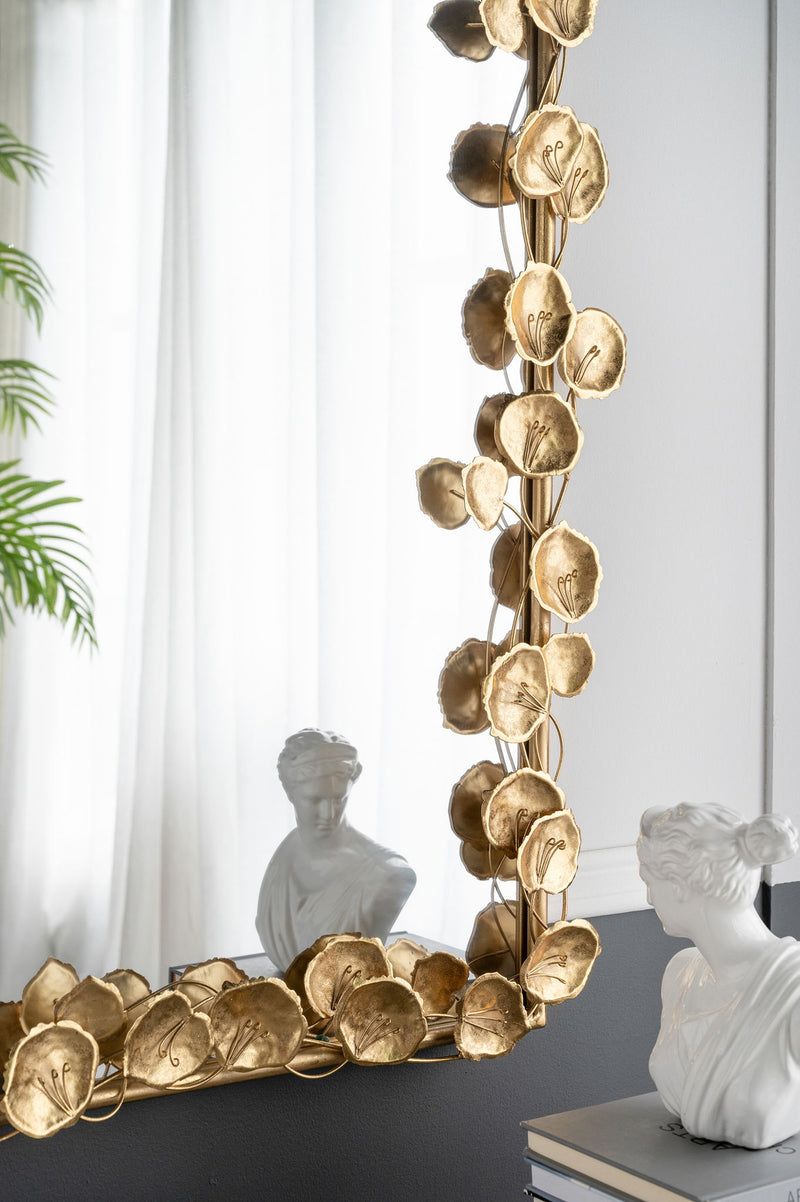 Full Length Arched Wall Mirror With en Leaf Accents Decorative Mirror For Living Room Bedroom - Gold