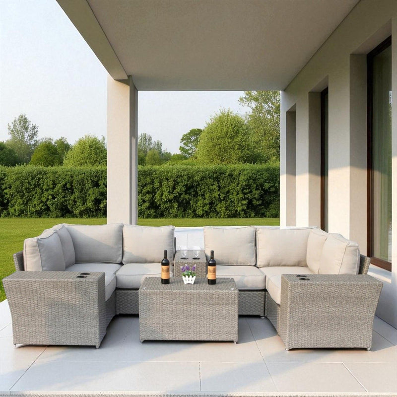 Wicker Outdoor Sectional With Weather Resistant Cushions And Table