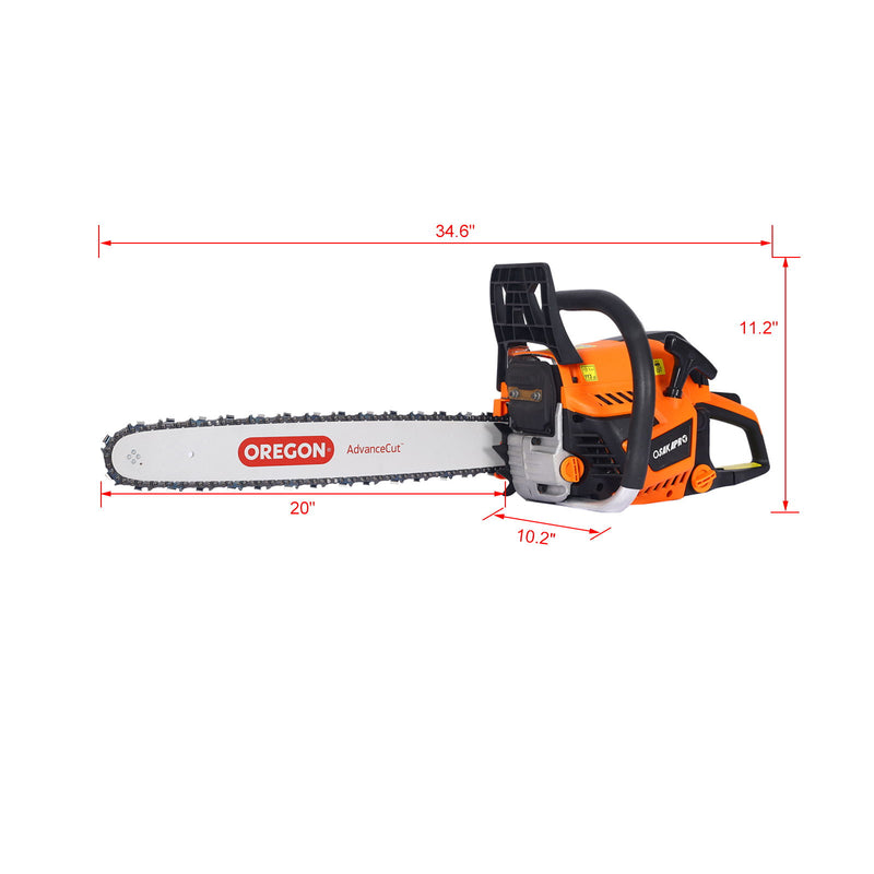 52Cc Gasoline Chainsaw With 20" Oregon Bar And Chain For Wood Cutting Plastic - Orange